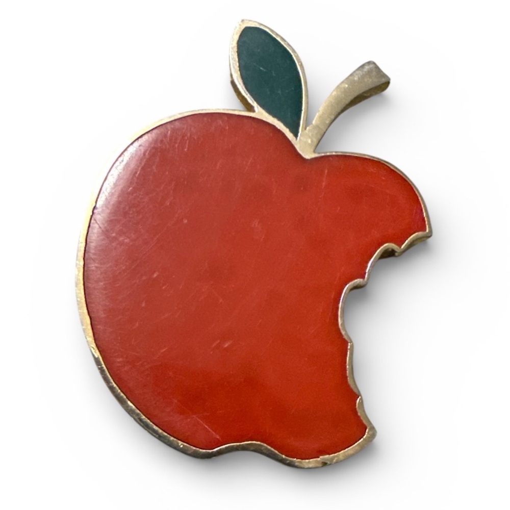 Vintage Red Apple (Gold-Filled*) Brooch w/ Yellow Gold Trim and Missing Bite